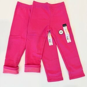 2 Pair Okie Dokie Fuchsia Pink Toddler Girls Fleece Lined Leggings Bottoms - 3T